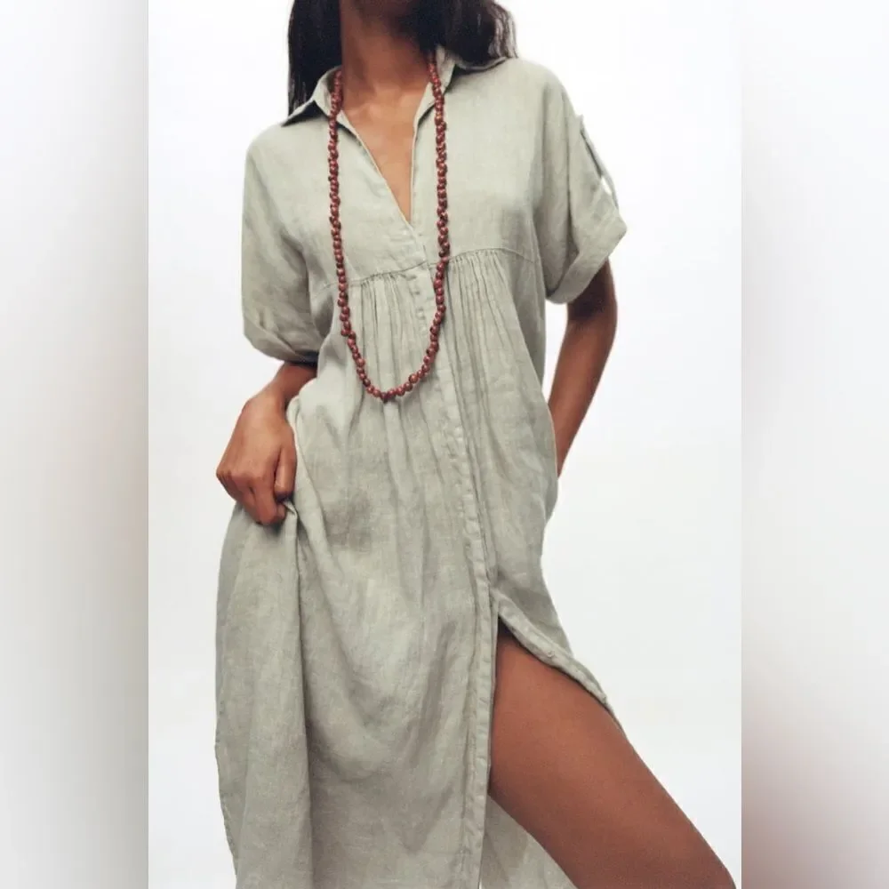 ZARA 100% LINEN DRESS - Picture 2 of 7